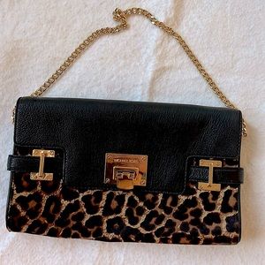 Michael Kors leopard clutch purse with removable chain